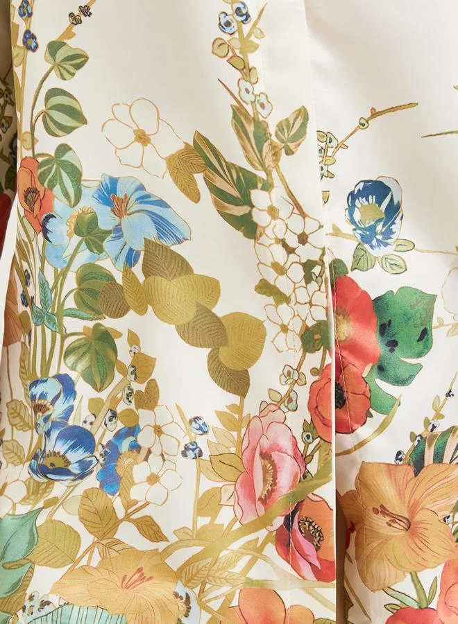 Styli Women Floral Print Satin Longline Shirt